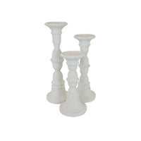 Accent Candle Holder Set of 3, Tall Pillars, Heavy Base, White Resin - BM310057