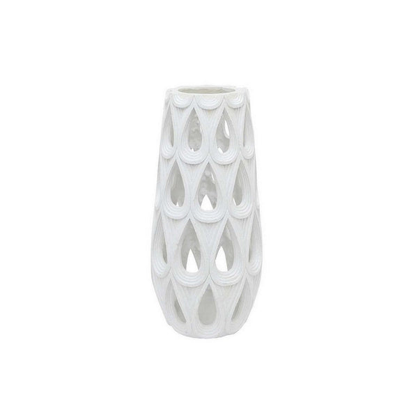 Lee 17 Inch Vase, Pierced Cut Out Water Drop Design, Resin, White Finish - BM310061