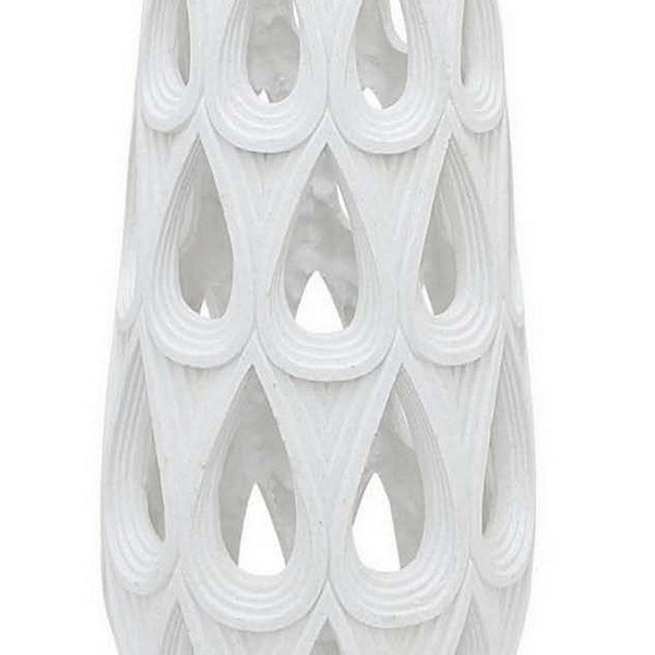 Lee 17 Inch Vase, Pierced Cut Out Water Drop Design, Resin, White Finish - BM310061