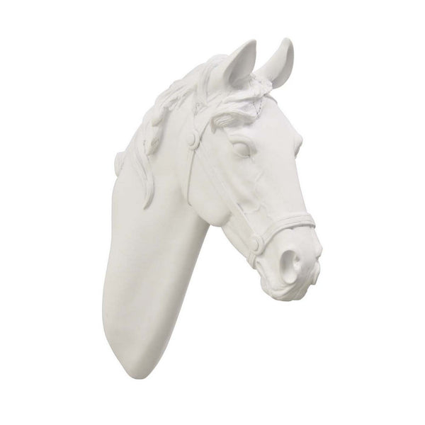 Lilie 14 Inch Horse Head Bust Statuette, Wall Mount Design, Resin, White - BM310084