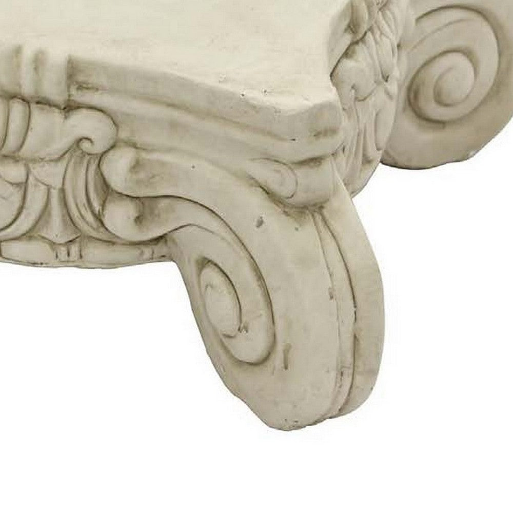 18 Inch Roman Pedestal Stand with Detailed Carved Base, Resin, Ivory Color - BM310090