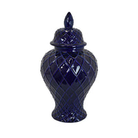 Livie 20 Inch Temple Ginger Jar, Geometric Design, Dome Lid, Ceramic, Blue - BM310093