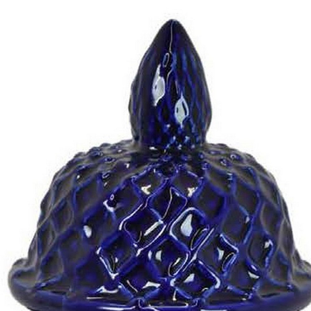 Livie 14 Inch Temple Ginger Jar, Geometric Design, Dome Lid, Ceramic, Blue - BM310095