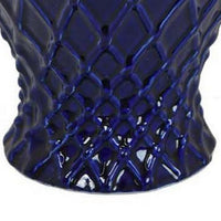 Livie 14 Inch Temple Ginger Jar, Geometric Design, Dome Lid, Ceramic, Blue - BM310095