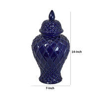 Livie 14 Inch Temple Ginger Jar, Geometric Design, Dome Lid, Ceramic, Blue - BM310095