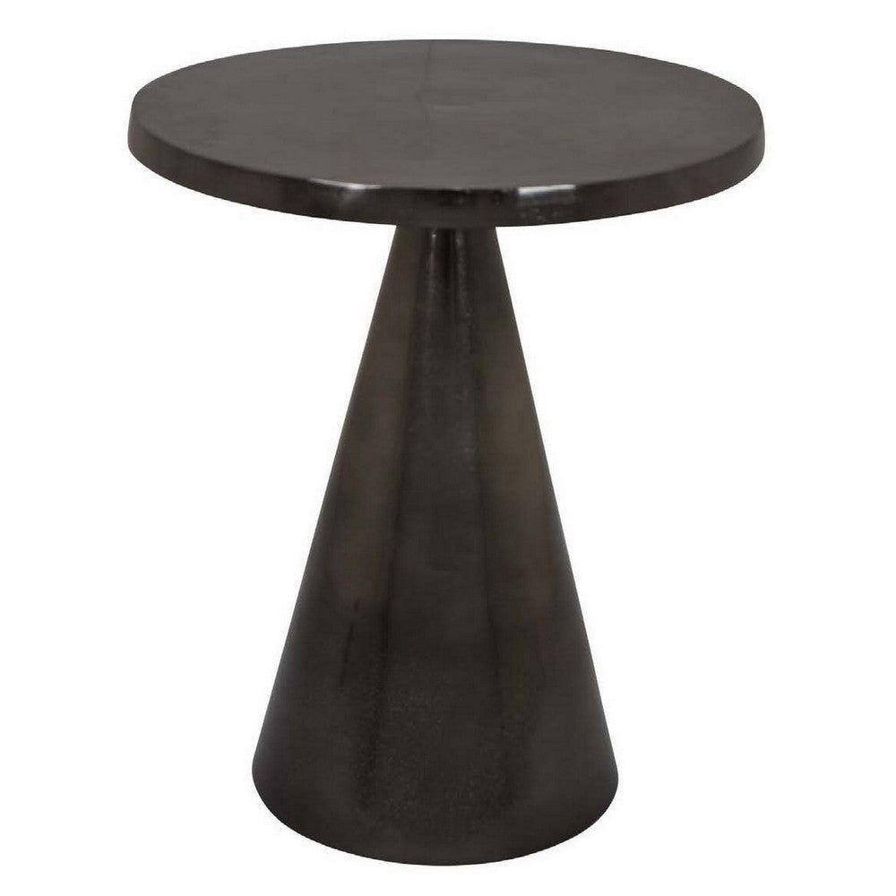 Riot 19 Inch Plant Stand Table, Round Top, Triangle Pedestal, Metal, Black - BM310106