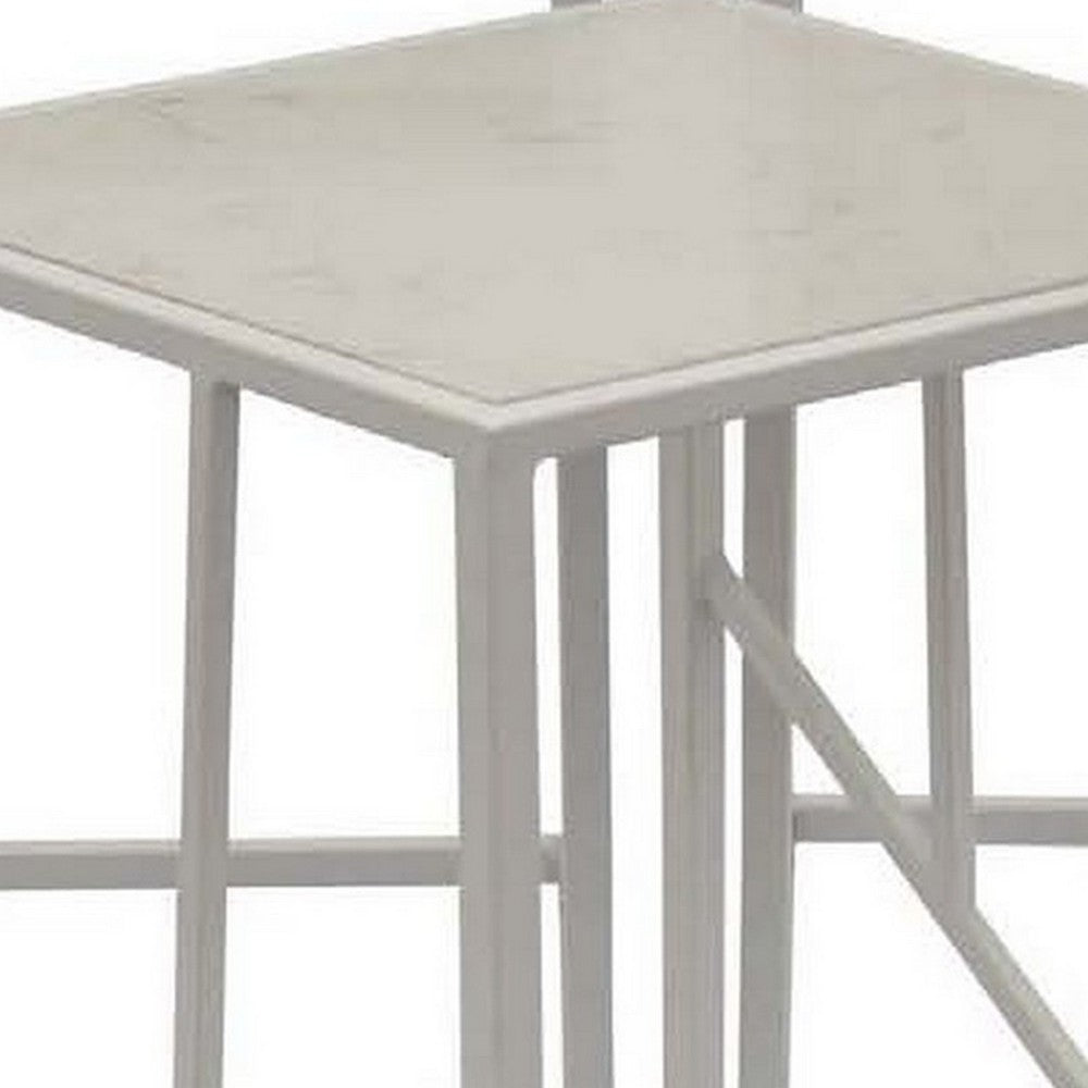 Laury 24 Inch Plant Stand Table Set of 3, Square, Metal, White Finish - BM310111