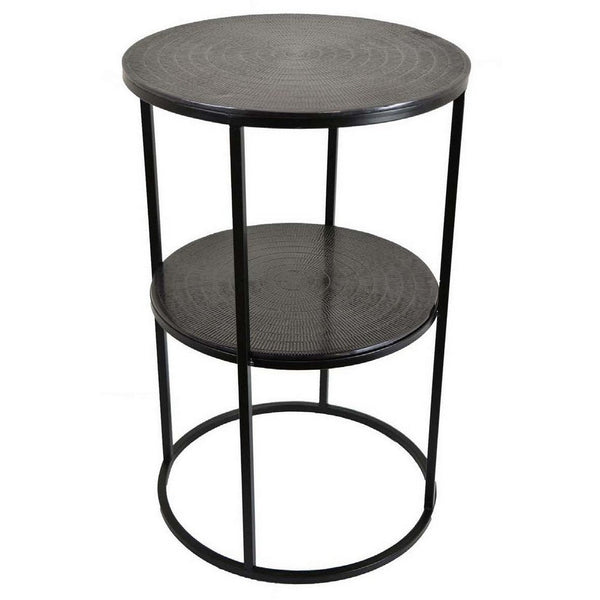 Solly 24 Inch Plant Stand Table with 1 Shelf, Round, Metal, Black Finish - BM310117