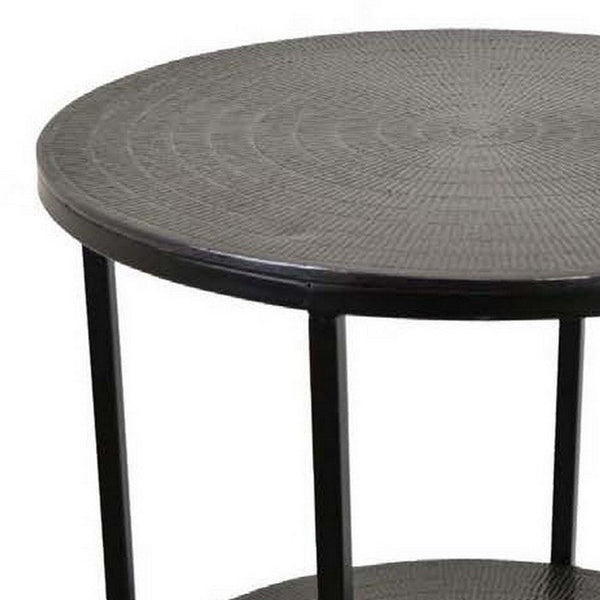 Solly 24 Inch Plant Stand Table with 1 Shelf, Round, Metal, Black Finish - BM310117