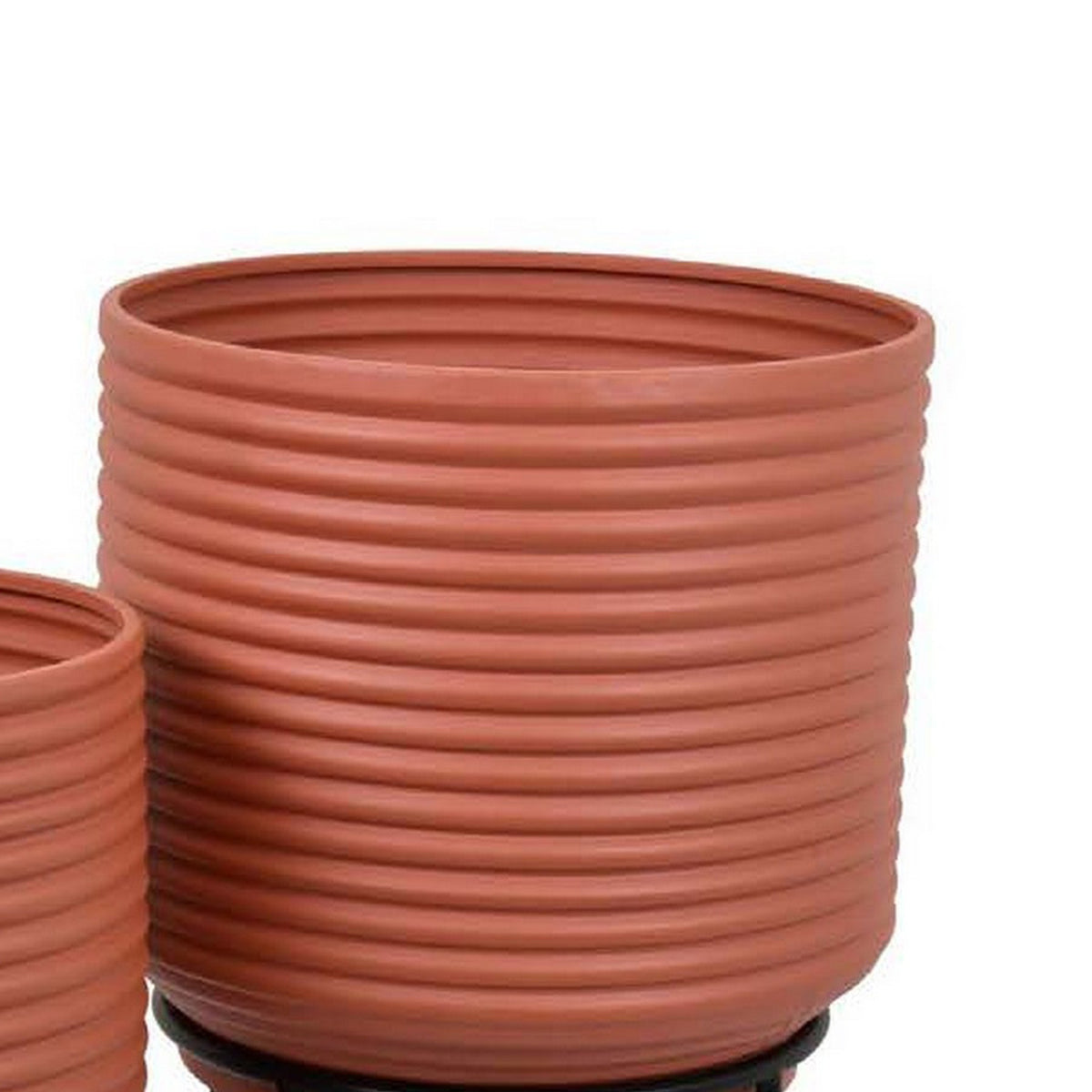 24 Inch Metal Planters with Stand, Set of 2, Terracotta and Black - BM310120