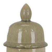 Pril 17 Inch Temple Jar with Clean Lines, Ceramic, Brown, Green Finish - BM310133