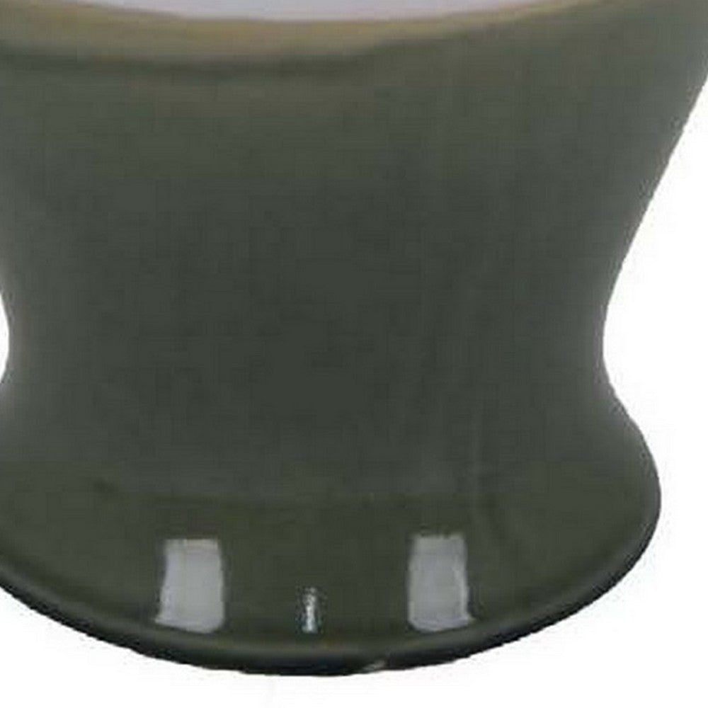 Pril 20 Inch Temple Jar with Clean Lines, Ceramic, Brown, Green Finish - BM310134