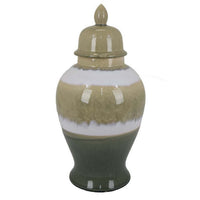 Pril 20 Inch Temple Jar with Clean Lines, Ceramic, Brown, Green Finish - BM310134