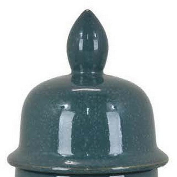 Caty 17 Inch Temple Jar, Finial Dome Lids, Classic, Ceramic, Green Finish - BM310136