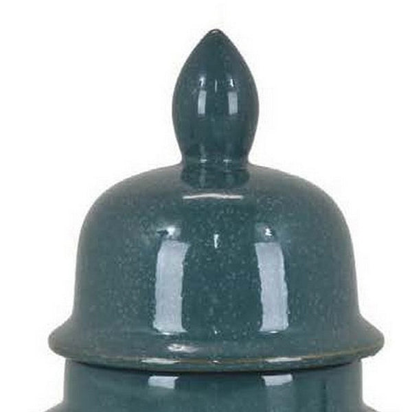 Caty 20 Inch Temple Jar, Finial Dome Lids, Classic, Ceramic, Green Finish - BM310137