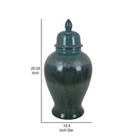 Caty 20 Inch Temple Jar, Finial Dome Lids, Classic, Ceramic, Green Finish - BM310137