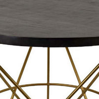 23 Inch Plant Stand Table, Round Top, Modern Gold Geometric Frame, Black - BM310138