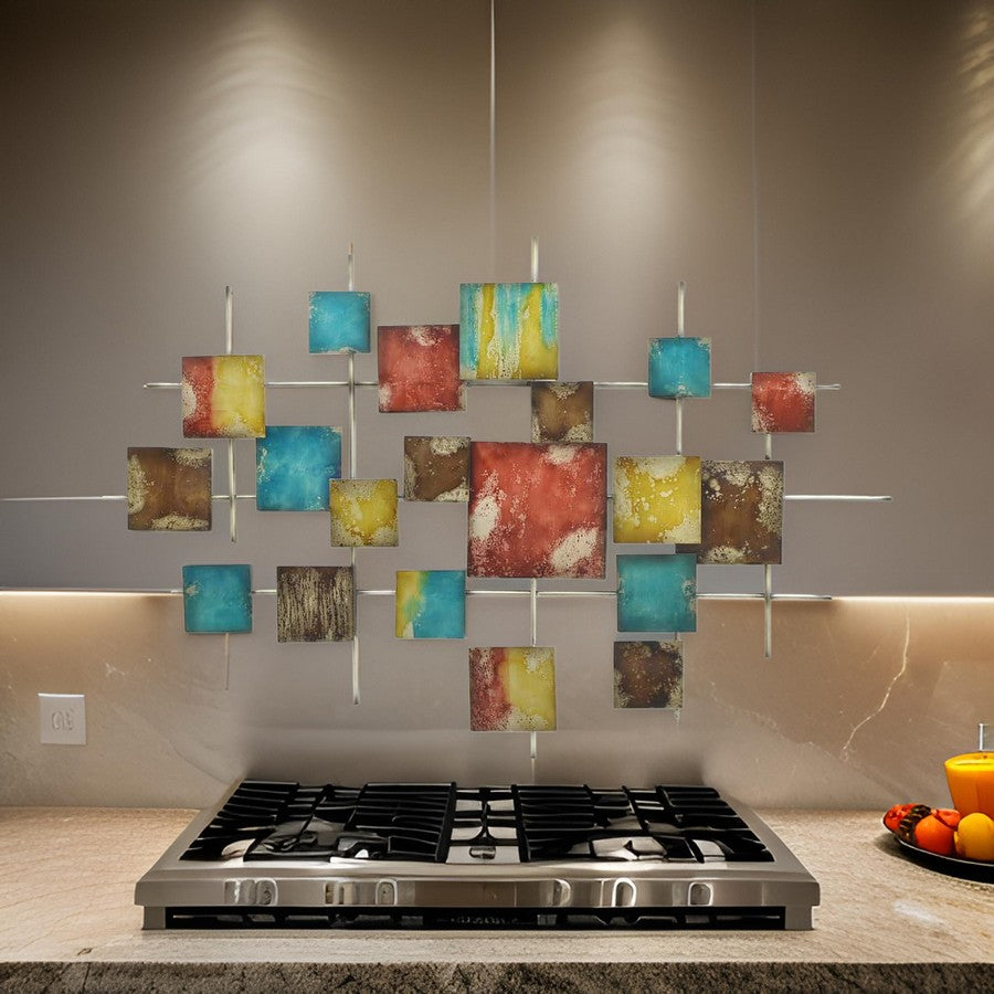 Dobi 36 Inch Wall Decor, Multiple Square Accents, Multicolored Design - BM310148