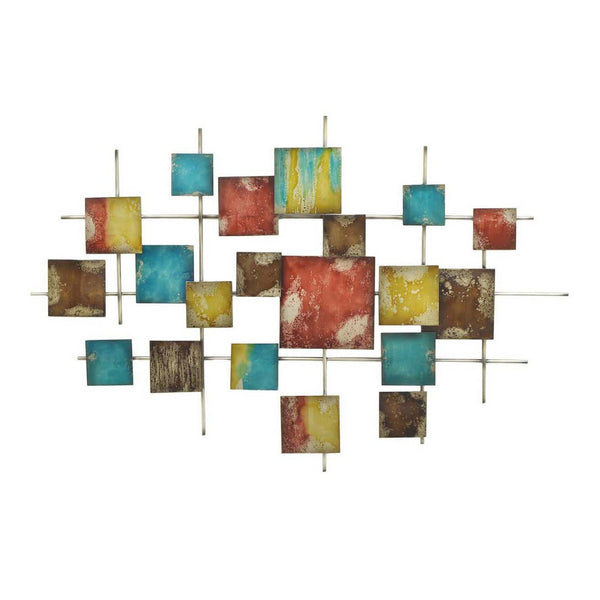 Dobi 36 Inch Wall Decor, Multiple Square Accents, Multicolored Design - BM310148