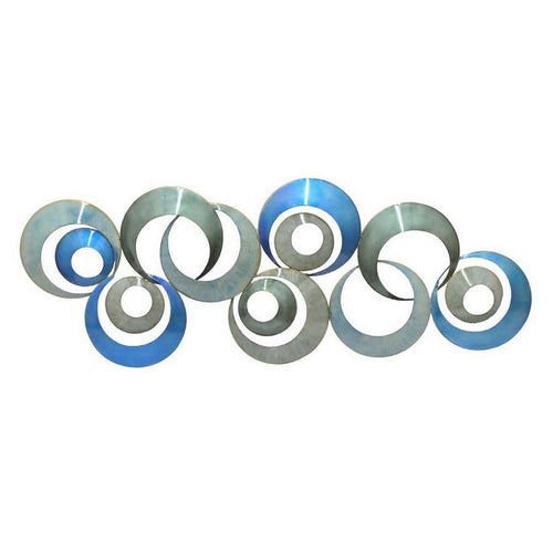 41 Inch Wall Decor, Circular Interconnected Design, Modern Blue, Silver - BM310150