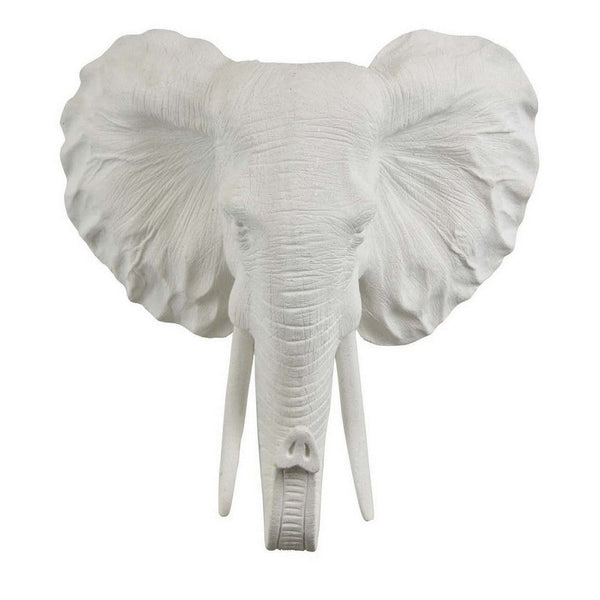17 Inch Wall Decor, Elephant Sculpture Resin, White, Transitional Style - BM310151