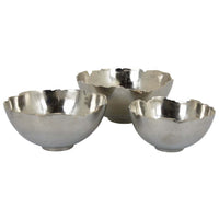 Bonz Set of 3 Bowls, Unique Top Shape, Round Base, Silver Metal Finish - BM310157