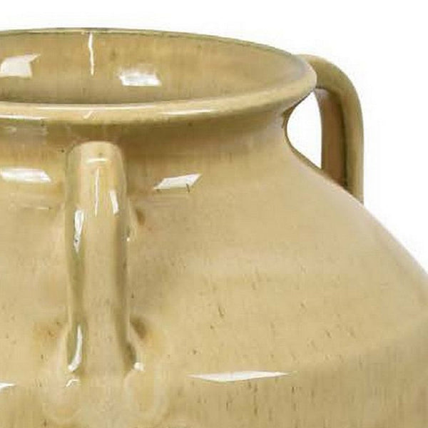 Elf 14 Inch Vase, Premitive Urn Shape, 3 Handles, Brown, Transitional Style - BM310160