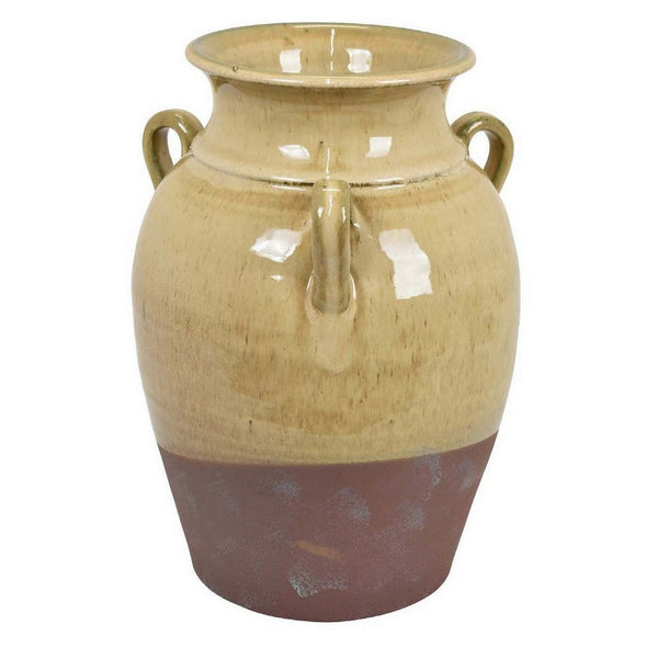 Elf 13 Inch Vase, Premitive Urn Shape, 3 Handles, Brown, Transitional Style - BM310162