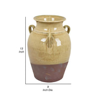 Elf 13 Inch Vase, Premitive Urn Shape, 3 Handles, Brown, Transitional Style - BM310162