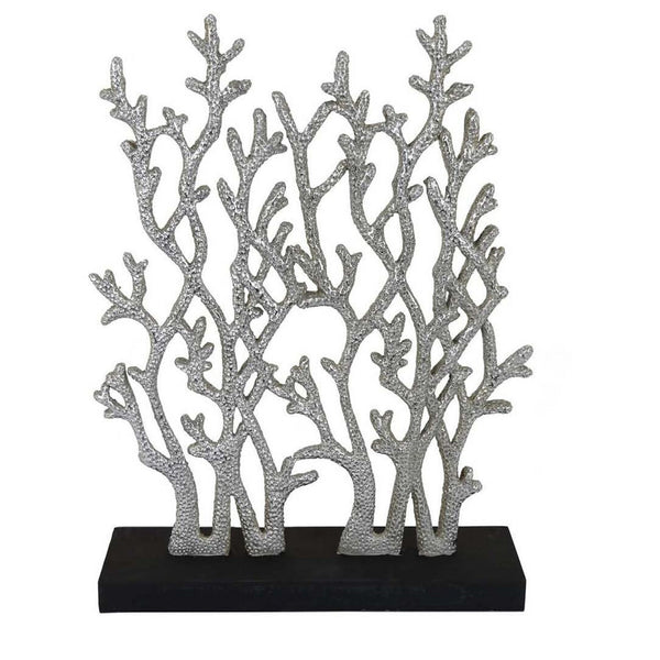 Spark 20 Inch Coral Table Top Decor, Coastal Design, Resin, Silver, Black - BM310166