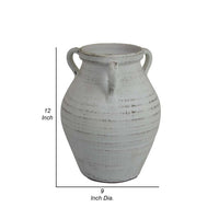 Gri 12 Inch Vase, Classic Urn Shape, 3 Handles, White, Transitional Style - BM310170