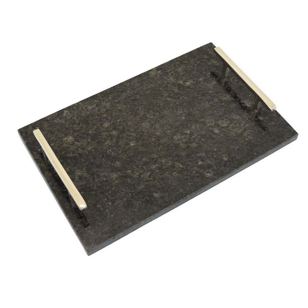 Entro Tray Set of 2, Rectangular Shape, 2 Gold Handles, Black Finish Marble - BM310173