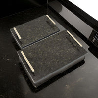 Entro Tray Set of 2, Rectangular Shape, 2 Gold Handles, Black Finish Marble - BM310173