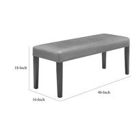 Brandon 46 Inch Bench, Black Wood Frame, Gray Fabric Upholstery - BM310193