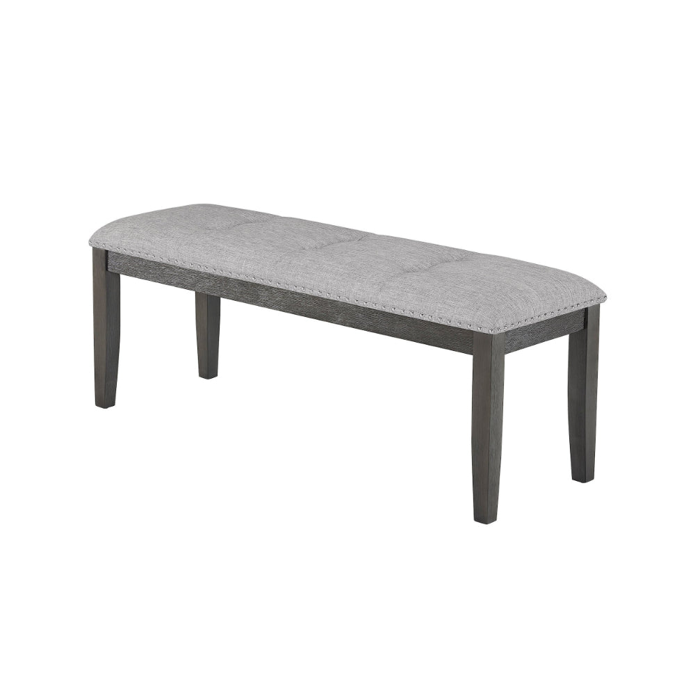 Amber 48 Inch Bench, Fabric Upholstery, Cushioned Wood Frame, Gray  - BM310202