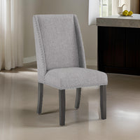 Amber 27 Inch Dining Side Chair Set of 2, Cushioned Gray Fabric Upholstery - BM310203