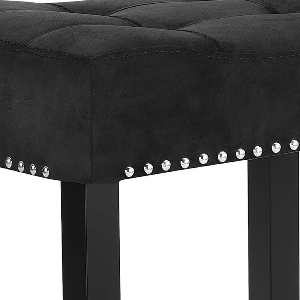 Jordan 26 Inch Counter Height Stool, Set of 2, Saddle Seat, Black Leather and Wood - BM310205