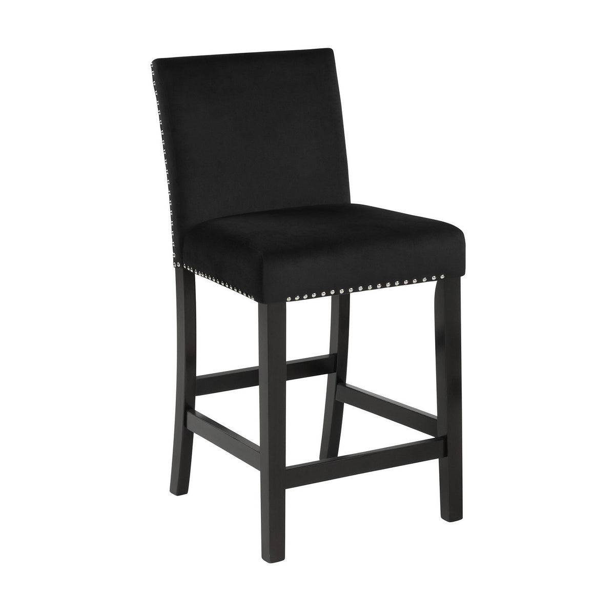 Jordan 24 Inch Counter Side Chair Set of 2, Velvet Upholstery, Wood, Black - BM310206