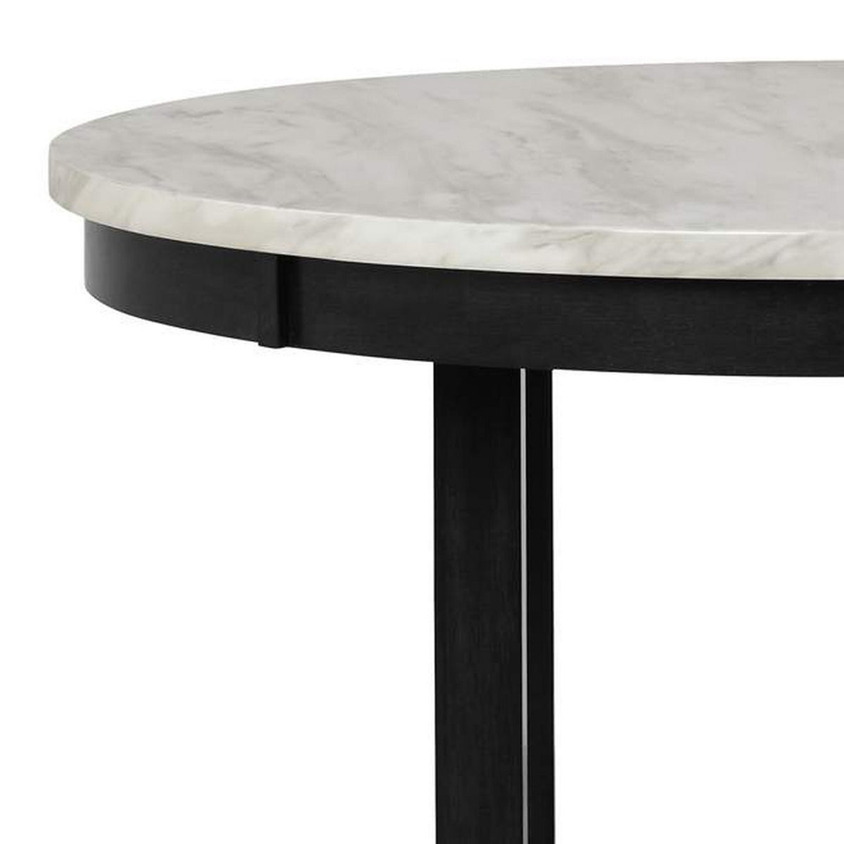 Jordan 42 Inch Round Counter Height Table, Glass Top, Wood, White, Black - BM310209