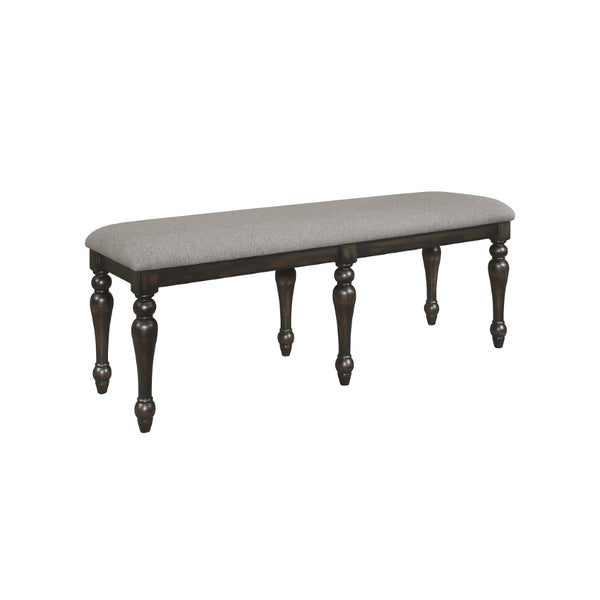 Lauren 52 Inch Bench, Classic Wood Frame, Cushioned Gray Fabric Upholstery - BM310211