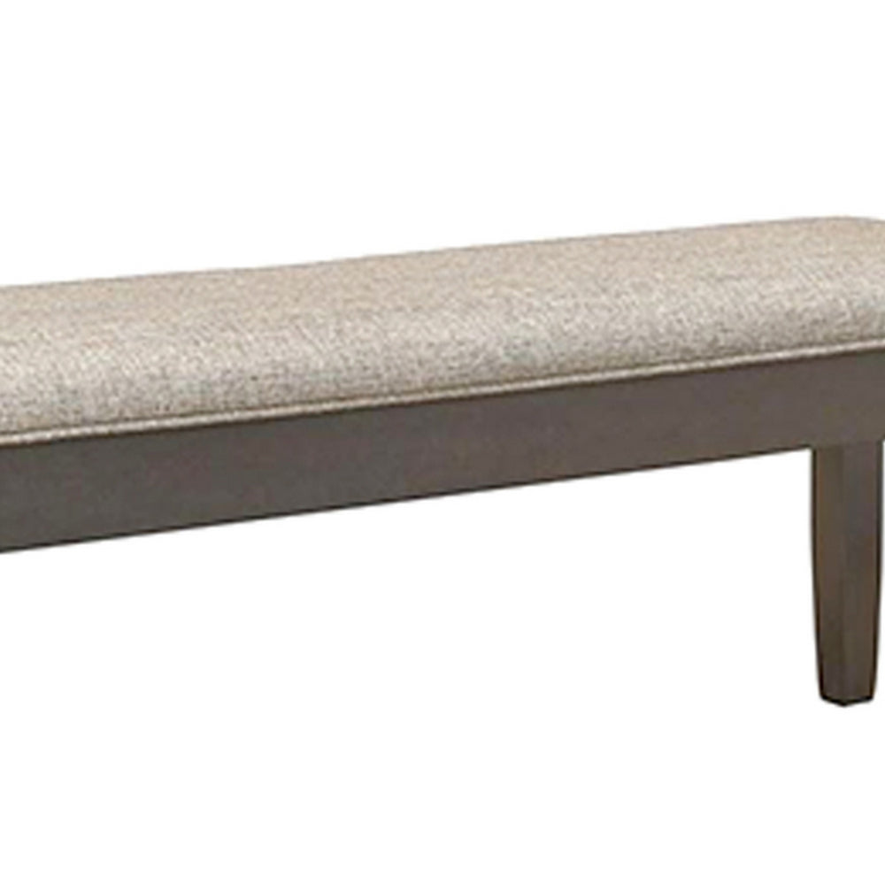 Dylan 48 Inch Bench, Brown Wood Frame, Gray Fabric Upholstered Cushion - BM310214