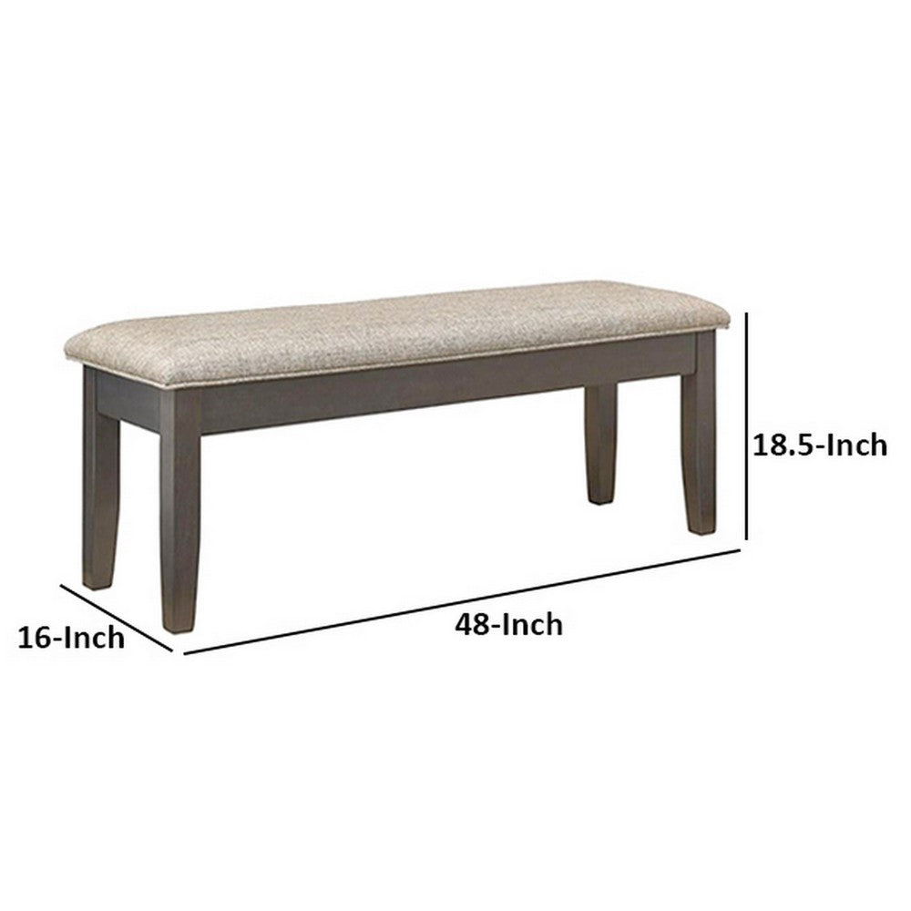 Dylan 48 Inch Bench, Brown Wood Frame, Gray Fabric Upholstered Cushion - BM310214