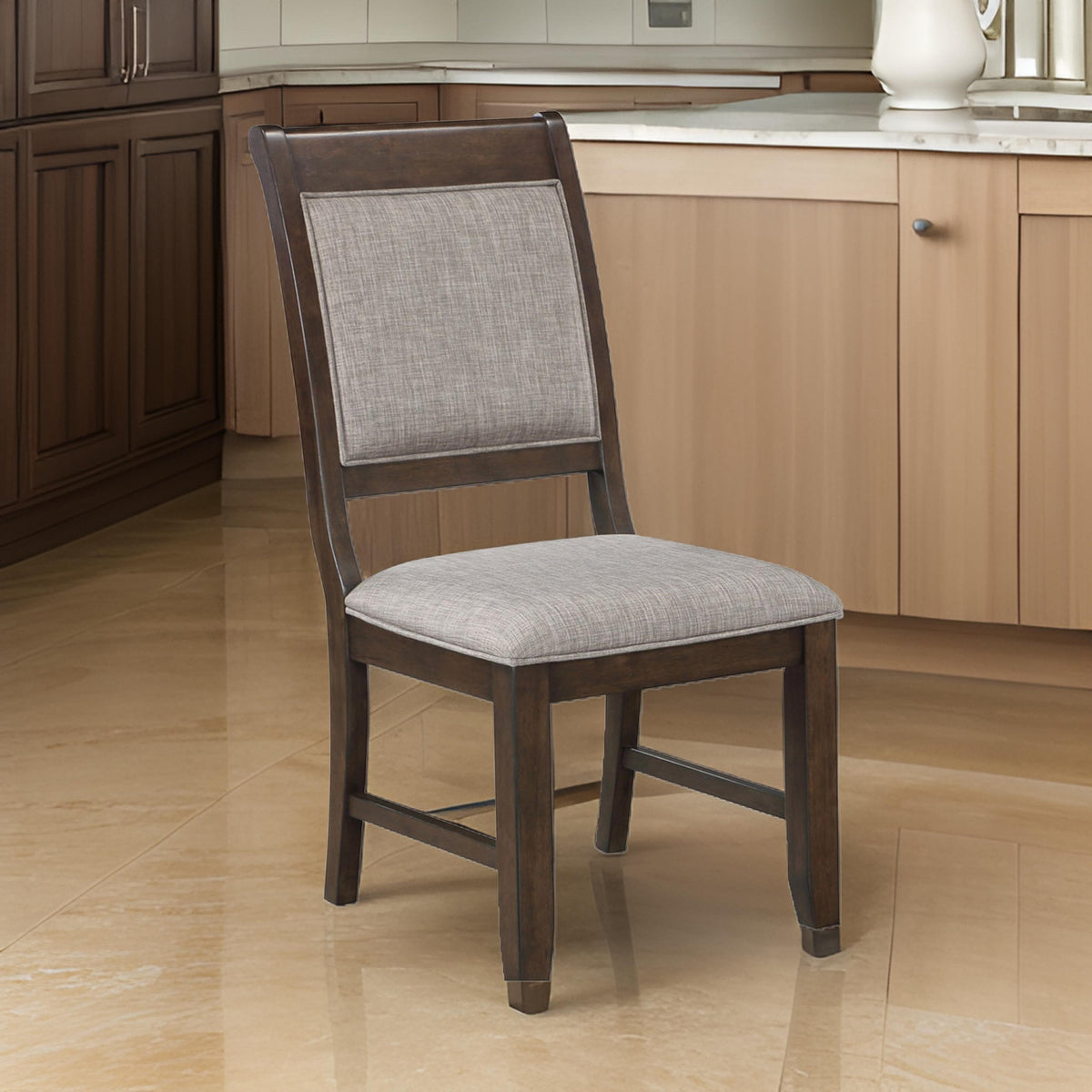 Dylan 20 Inch Side Chair Set of 2, Gray Fabric Upholstery, Brown Wood - BM310215