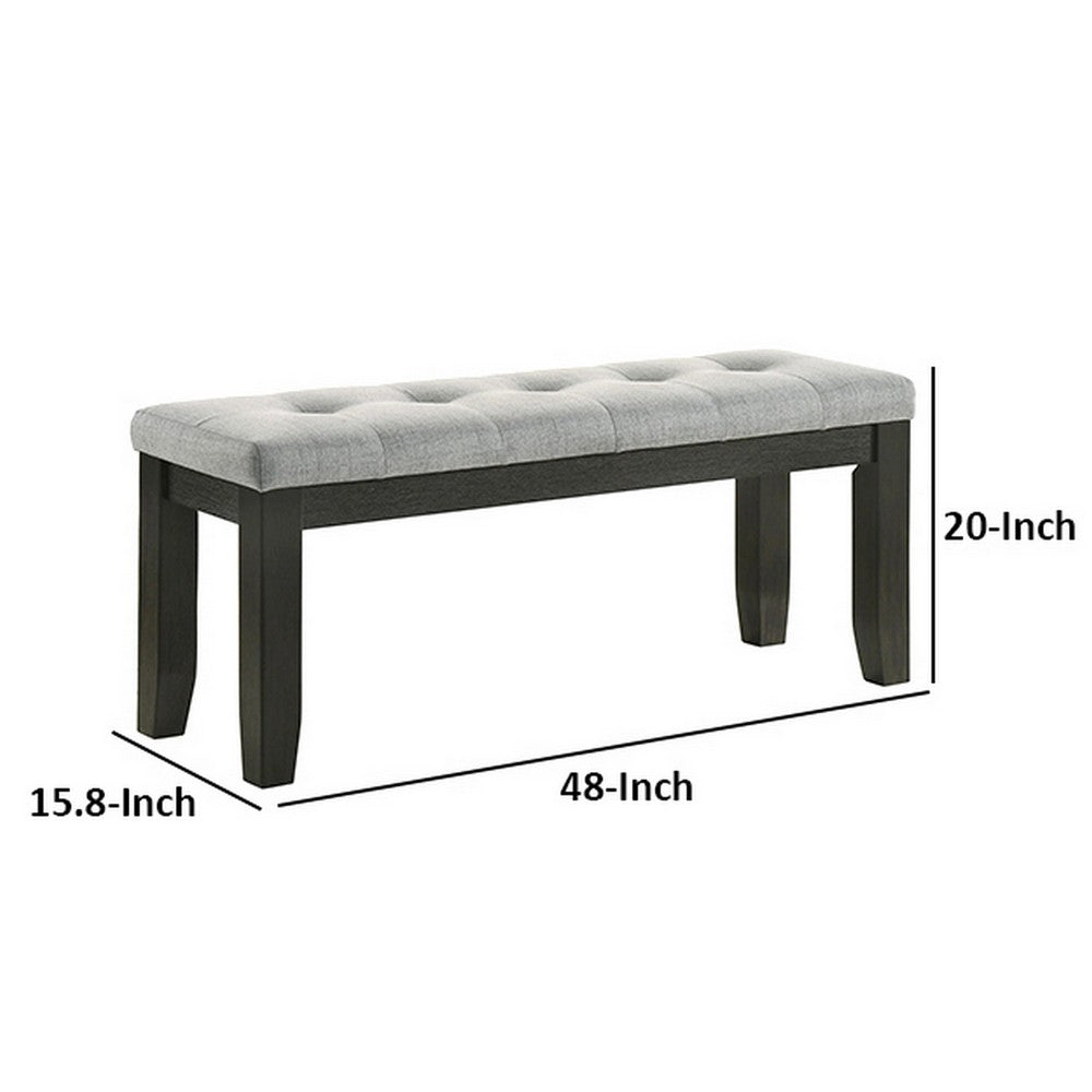 Woodlands 48 Inch Bench, Classic Wood Frame, Soft Gray Finished Fabric - BM310216