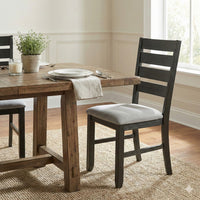 Woodlands 22 Inch Side Chair Set of 2, Soft Gray Fabric Seat, Brown Wood - BM310217