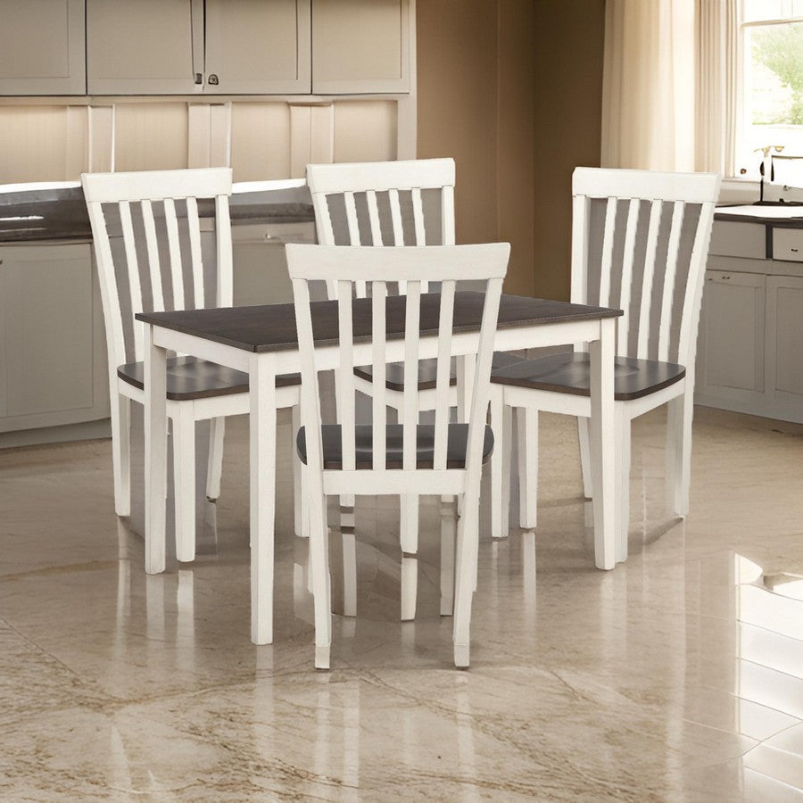 5 Piece Dining Table Set with 4 Chairs, Wood Frame, White and Grayish Brown - BM310222