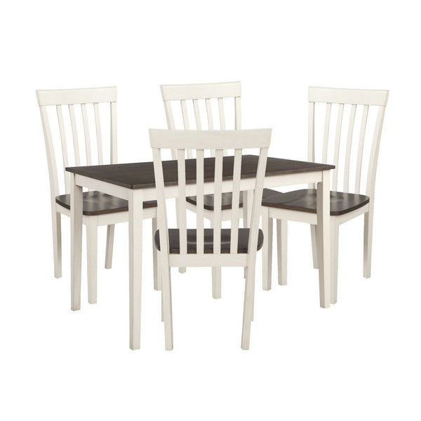 5 Piece Dining Table Set with 4 Chairs, Wood Frame, White and Grayish Brown - BM310222