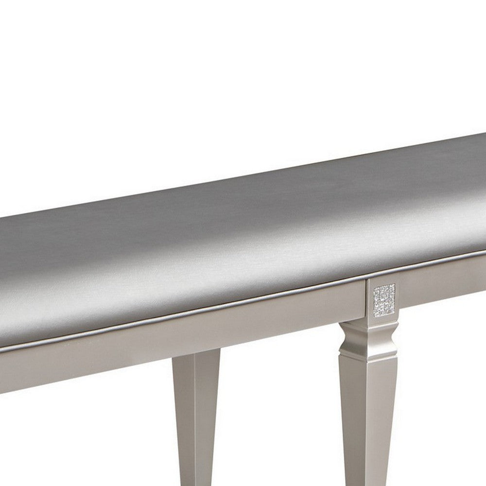 Scott 60 Inch Dining Bench, Sparkling Silver Gray Faux Leather, Wood Frame - BM310224