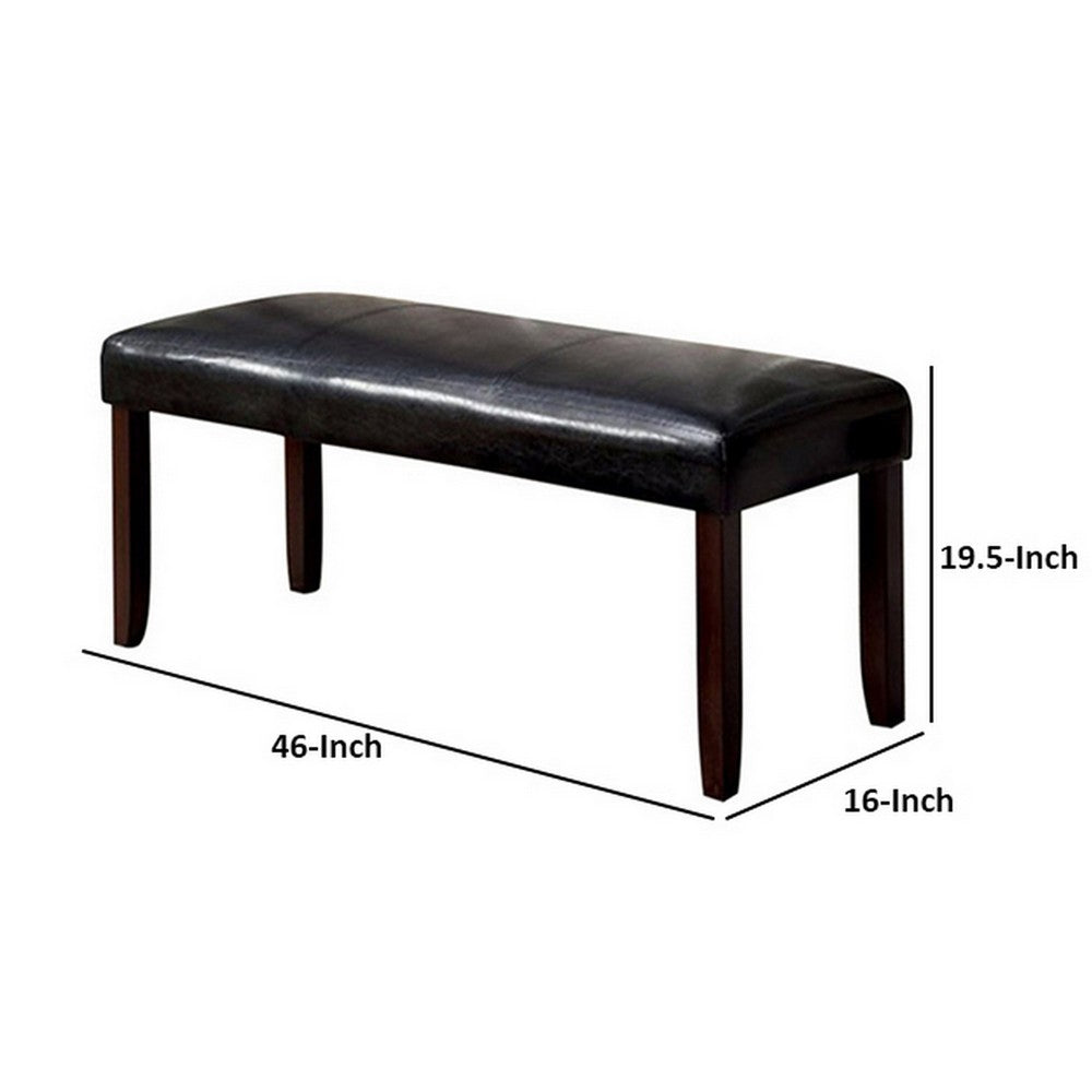 Oliver 46 Inch Bench, Leather Upholstery, Wood Frame, Soft Cushion, Black - BM310233