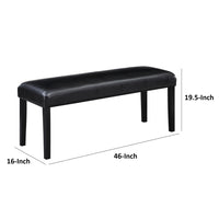 Tristan 46 Inch Bench, Faux Leather, Wood Frame, Soft Cushion, Black - BM310235